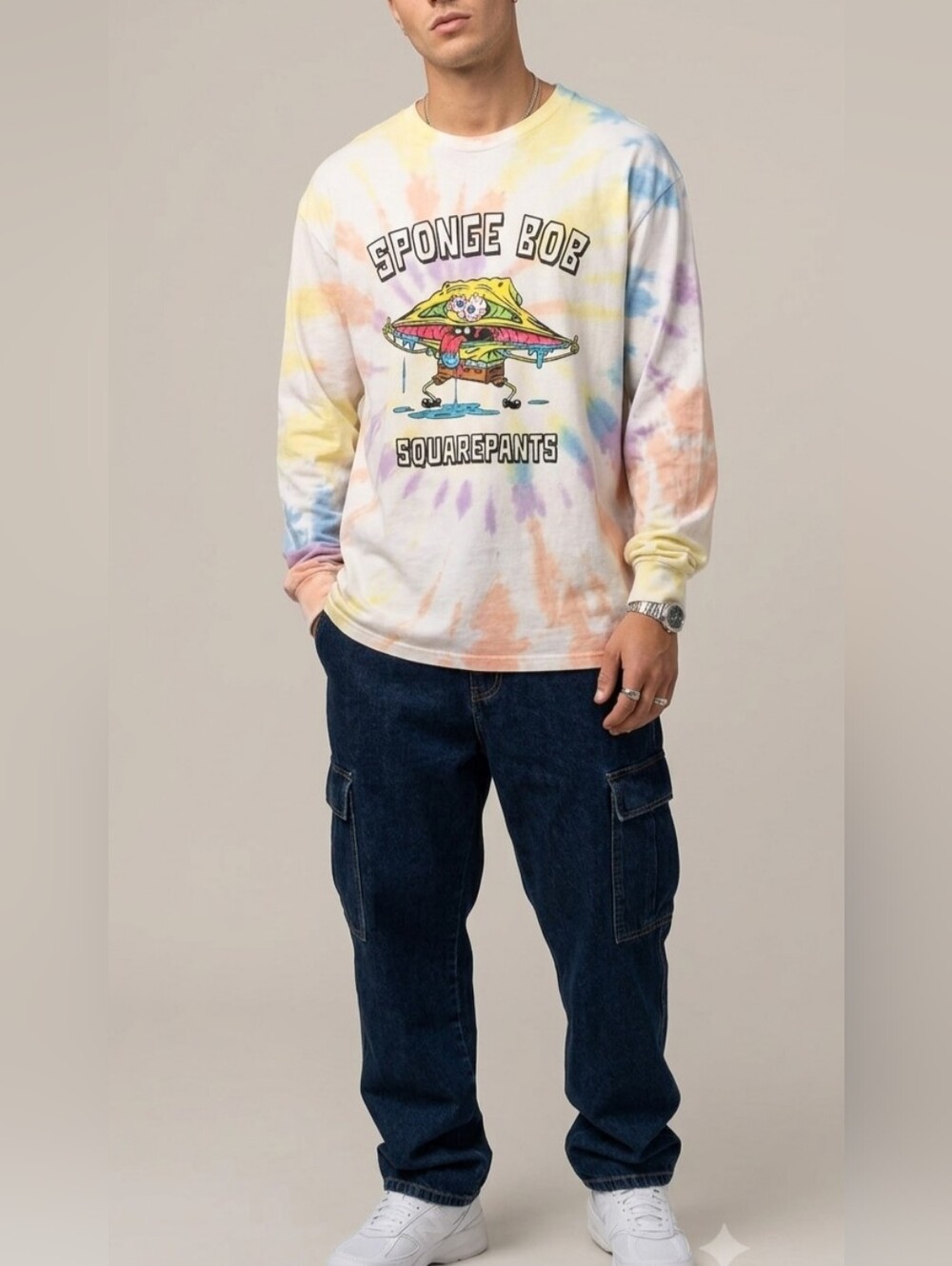 SpongeBob SquarePants Tie-Dye Long Sleeve Graphic Tee Shirt